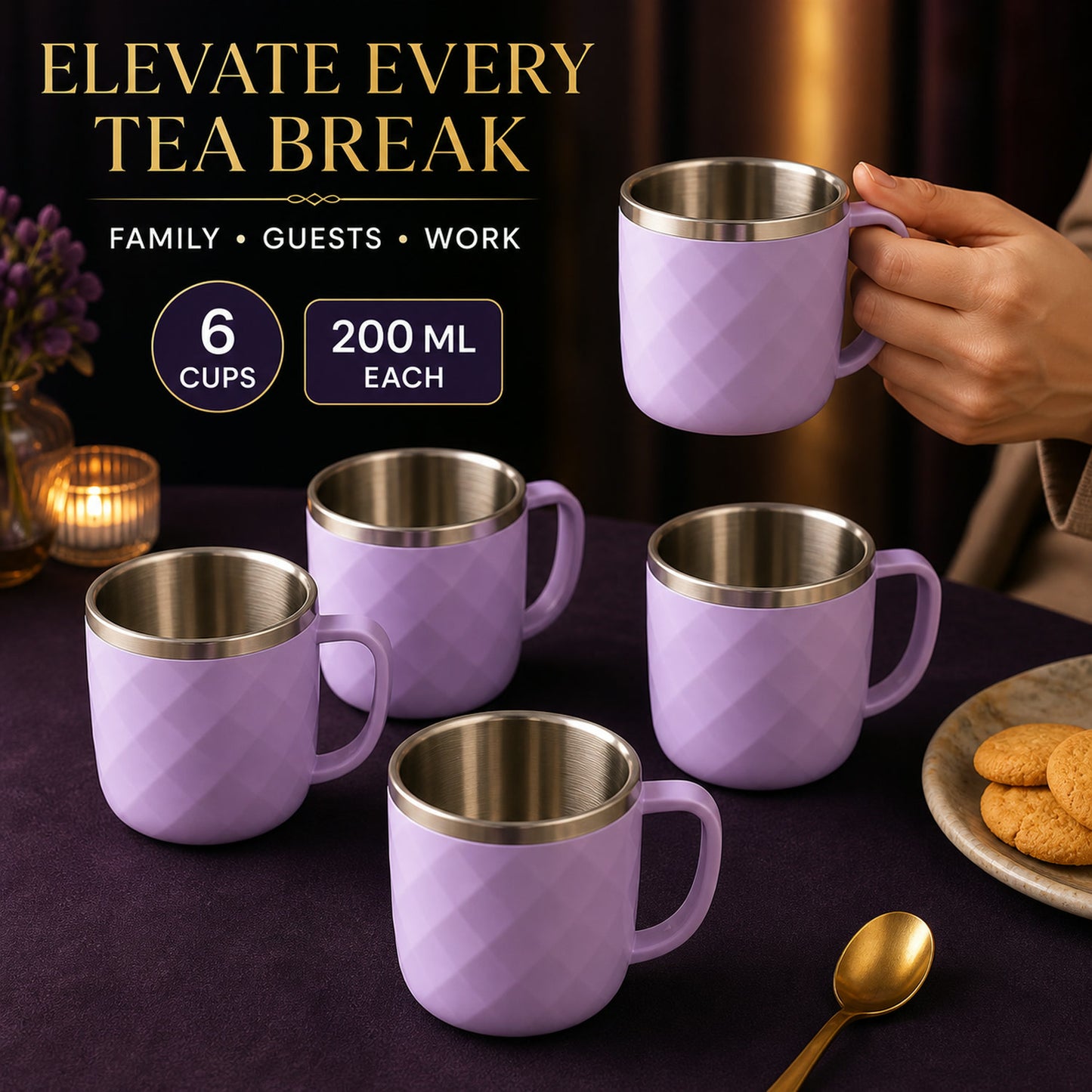 Stainless Steel Tea Cup Set – Elegant 200 ml Double Wall Design