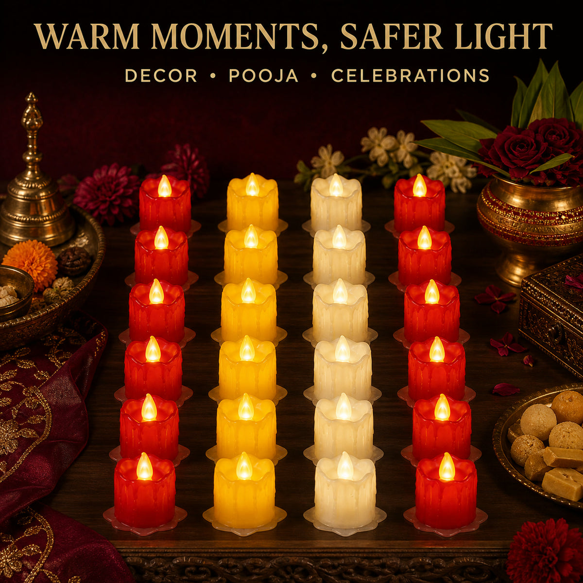 24 Multicolor Flameless Melted Candles for Diwali Decor