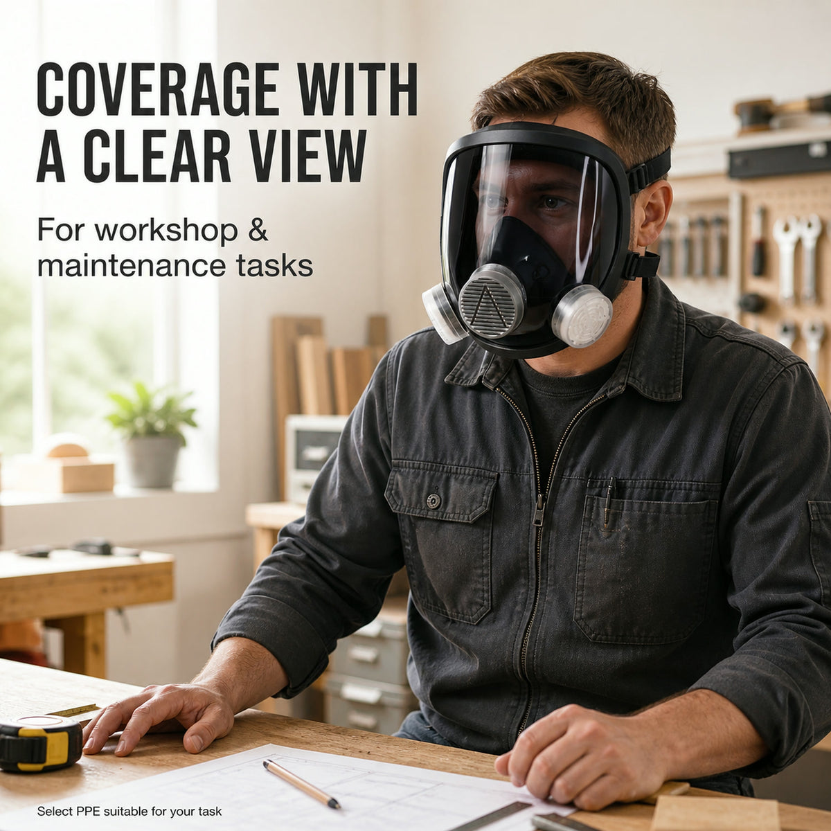 Full Face Safety Respirator Mask – Dual Filters & Clear Visor for Protection