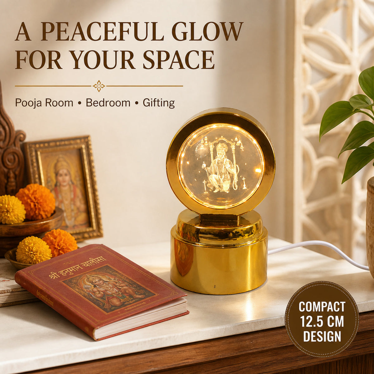 Bajrang Bali 3D Crystal Ball Night Light – Soothing LED Glow