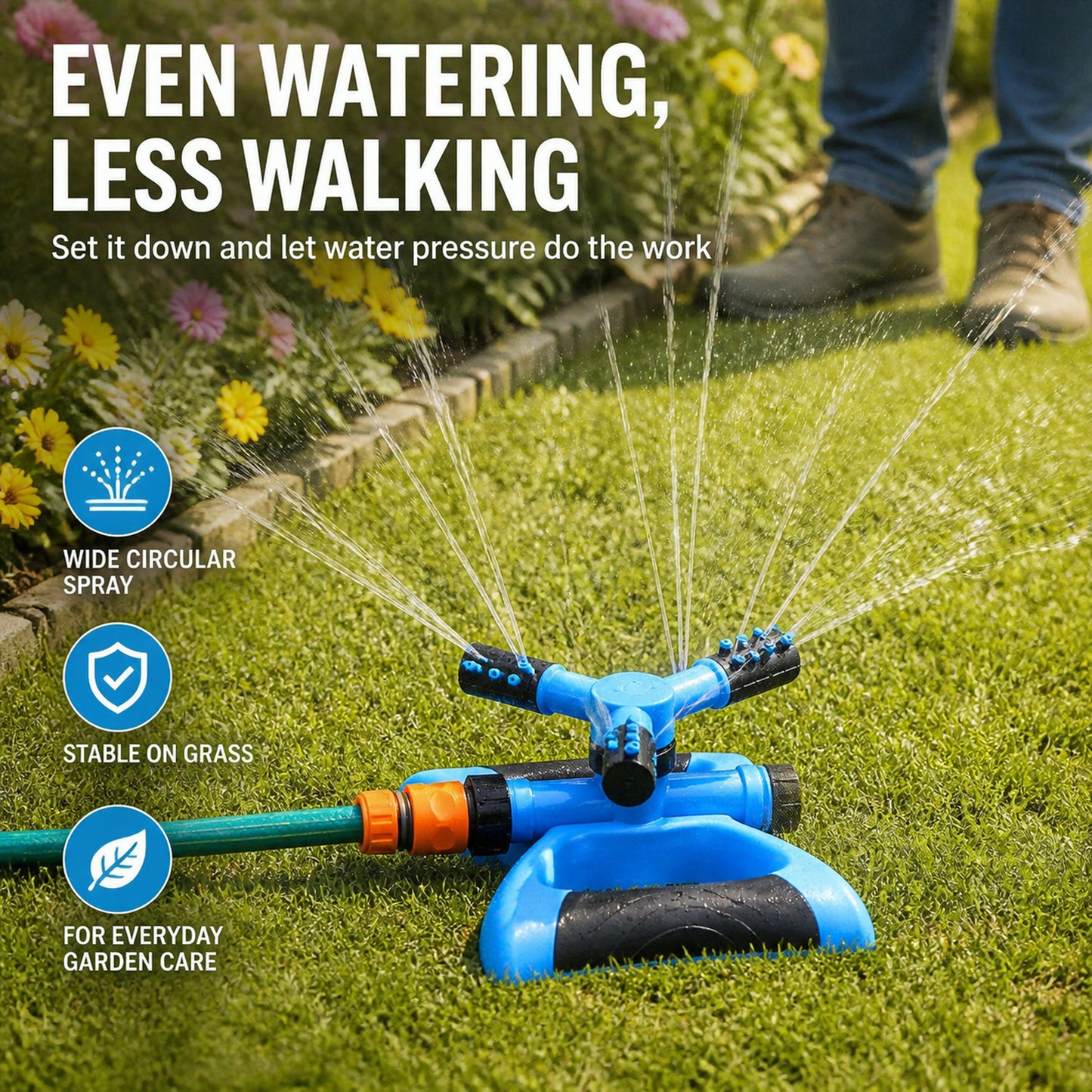 Garden Water Sprinkler – 360° Rotating for Full Coverage