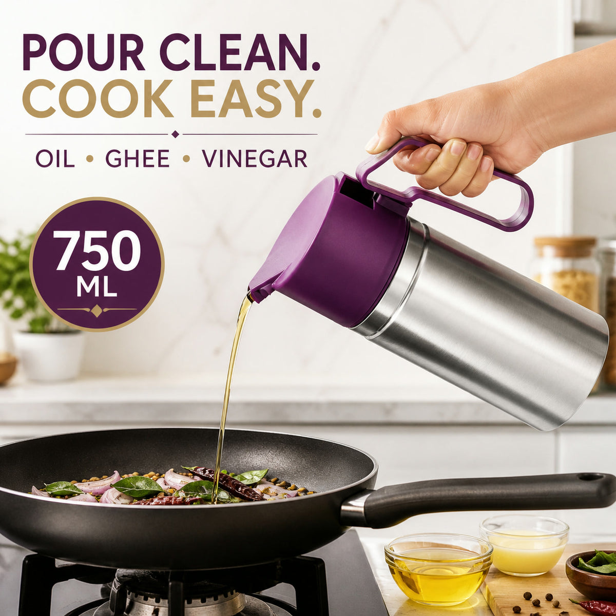 Stainless Steel Oil Pourer – 750ml Anti-Drip Dispenser