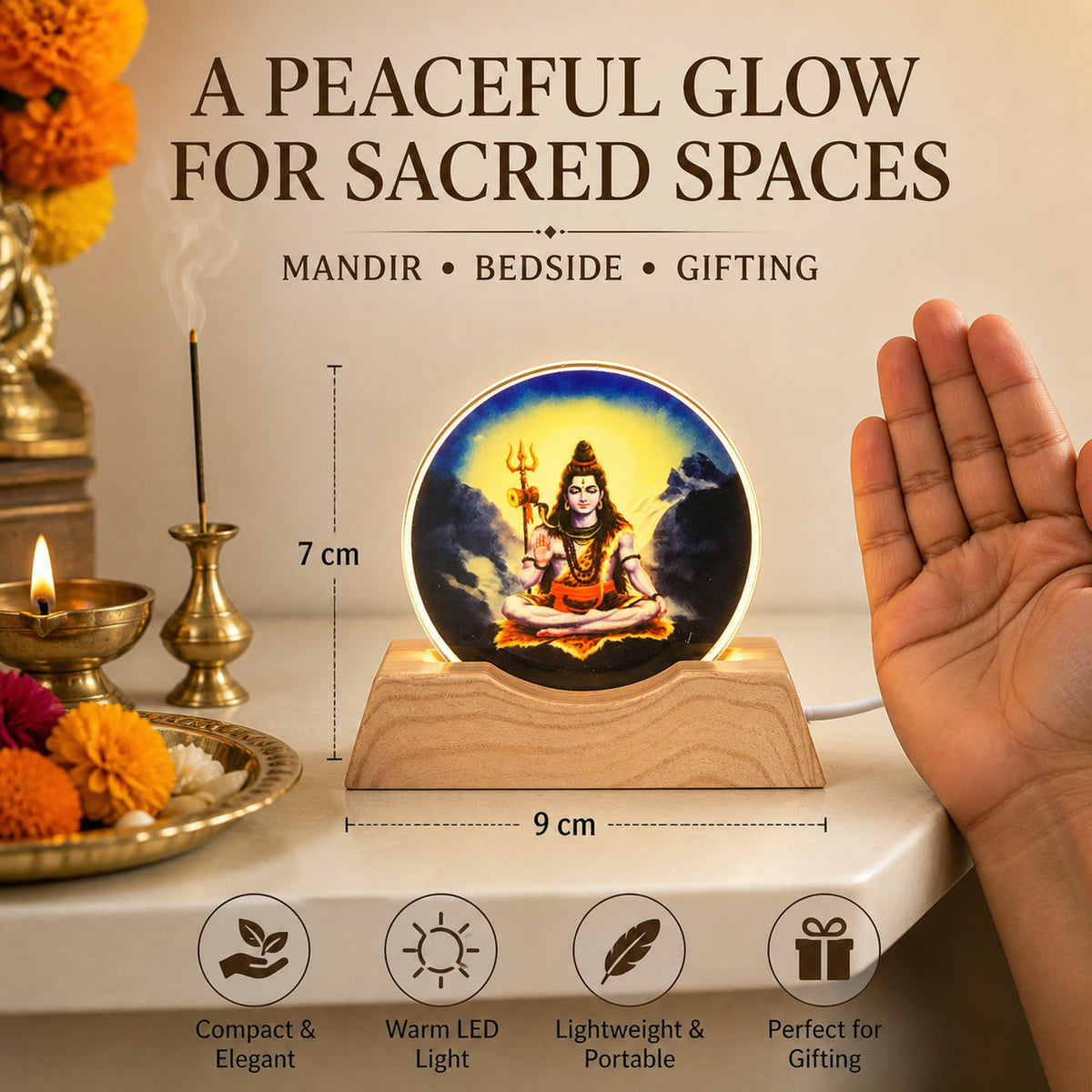 Lord Shiva LED Night Lamp – 3D Creative Wooden Base Light