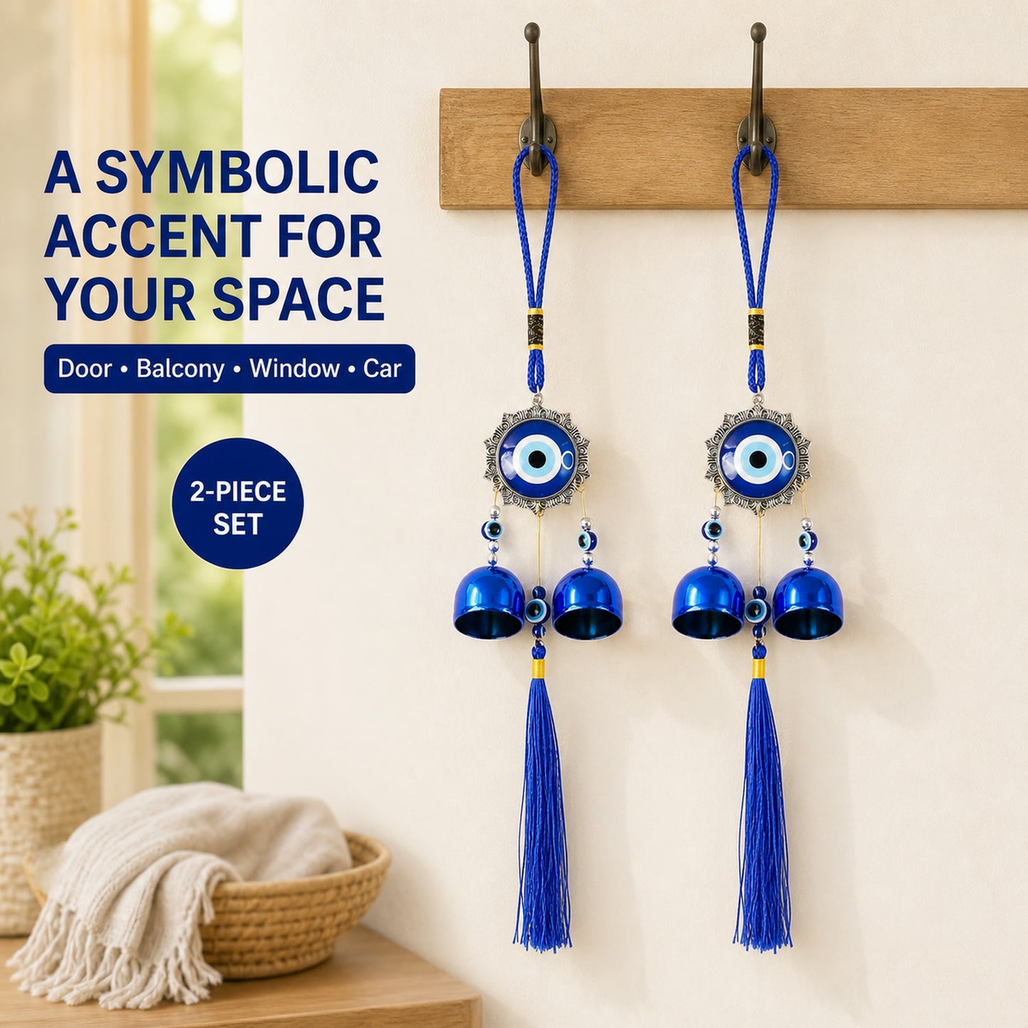Evil Eye Hanging Wind Chime Set – Protective Home Decor Charm
