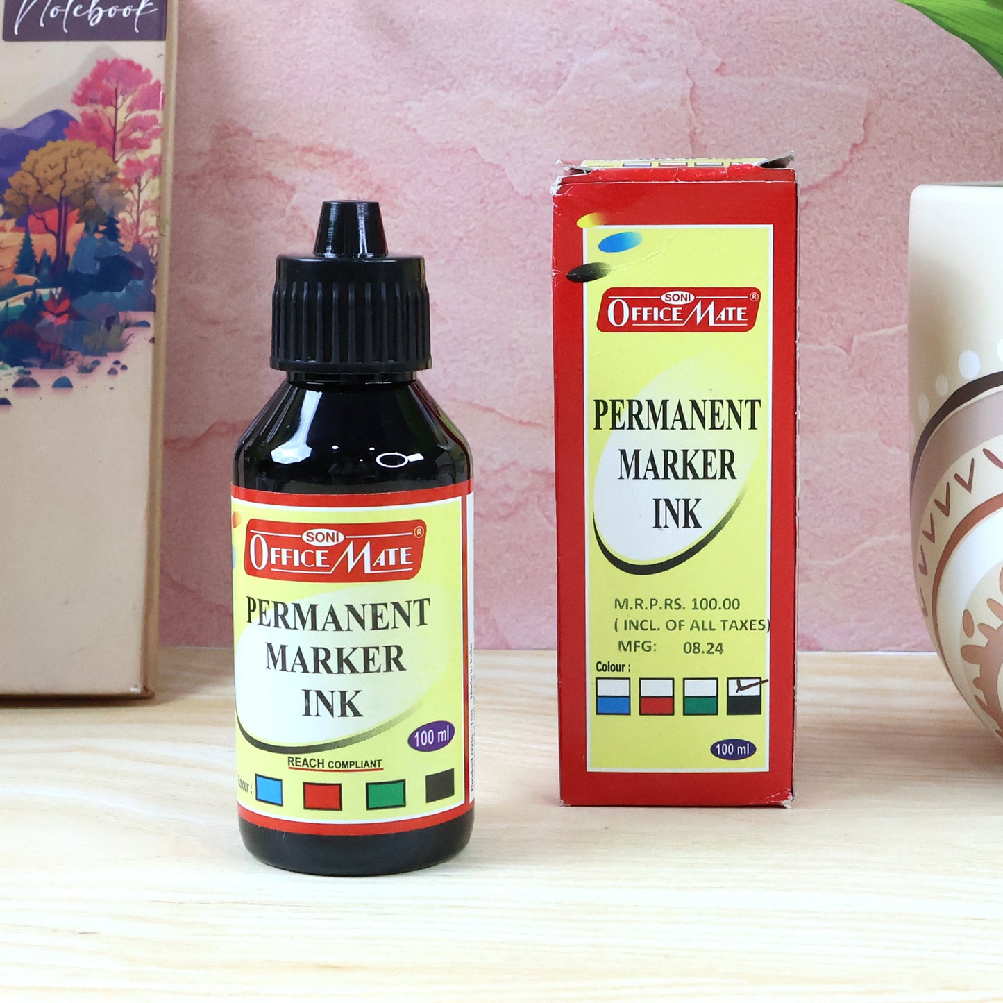 Officemate Permanent Marker Ink 100ml – Black, Long-Lasting Refill Ink for Permanent Markers