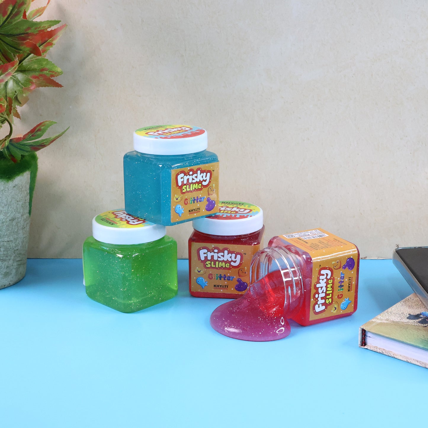 Khyati Frisky Slime Glitter Edition – Stretchable Sparkling Slime Toy in Jar Pack (1Pc/Mix Colour)