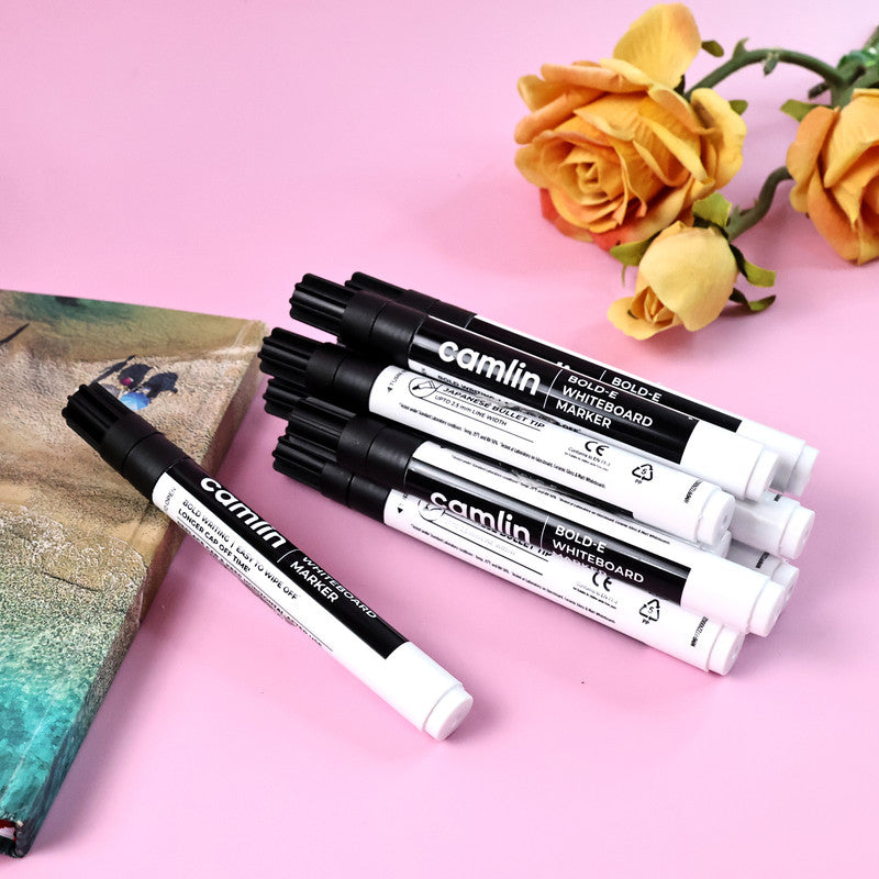 Camlin Bold-E Whiteboard Marker (Set of 10) - Refillable, Bold Writing, Easy to Erase