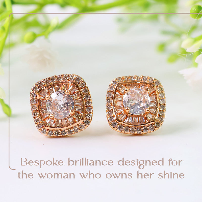Stylish Square Design CZ Stone Stud Earrings for Women