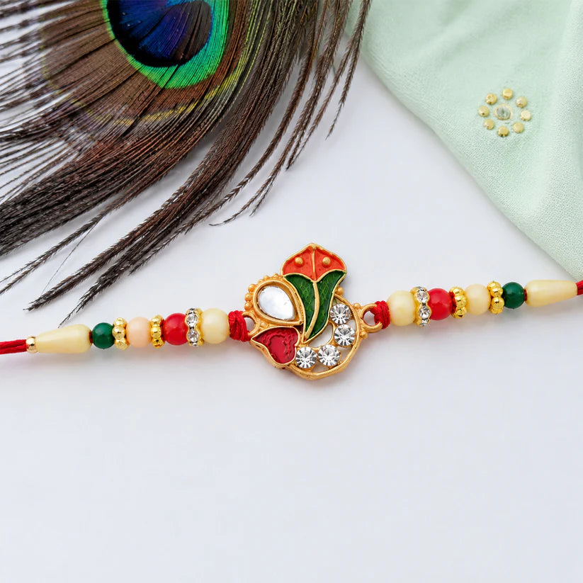 Ganpati Rakhi – Enamel Work & Traditional Beads for Brothers
