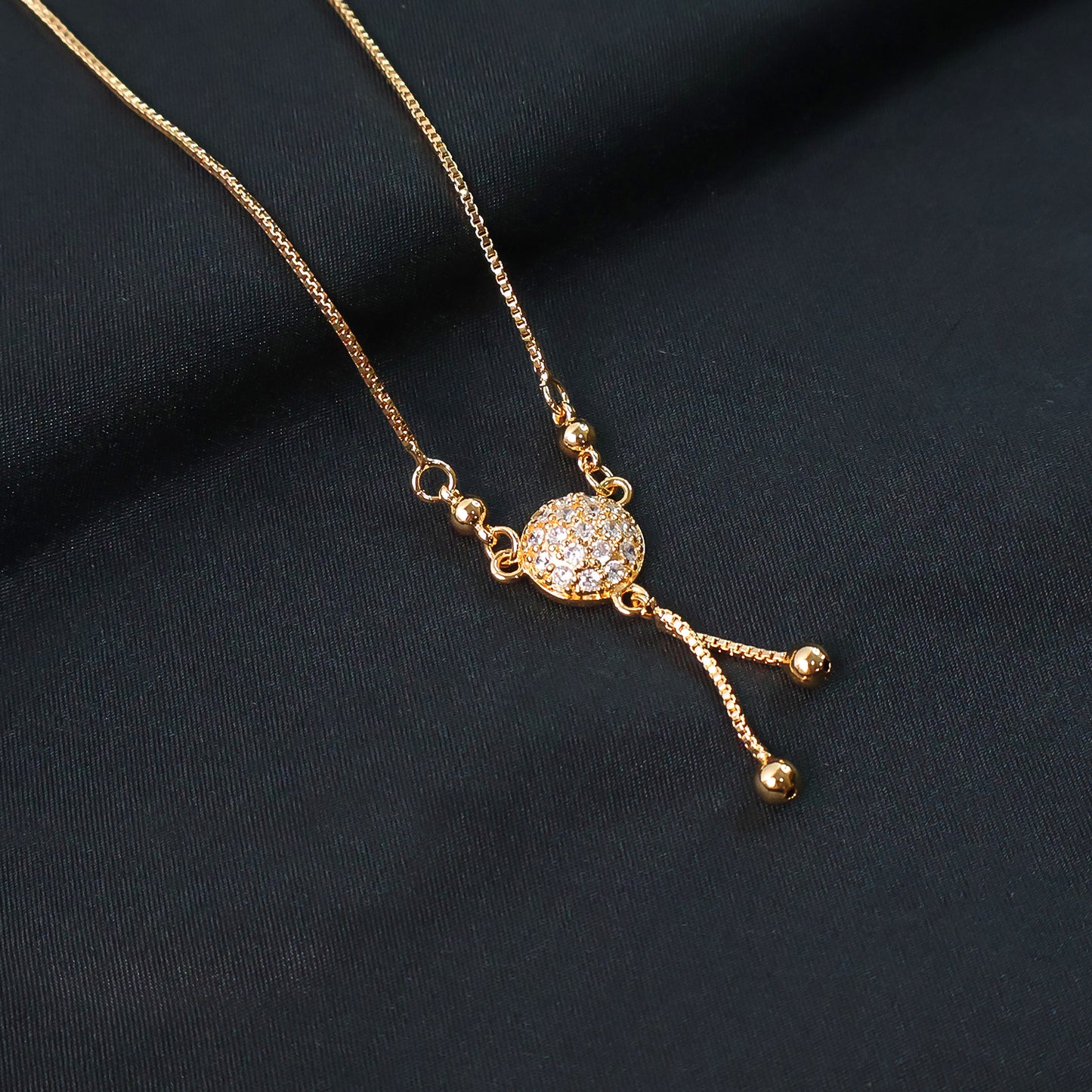 Elegant Gold-Plated Round Pendant Necklace with Dual Hanging Chains for Women