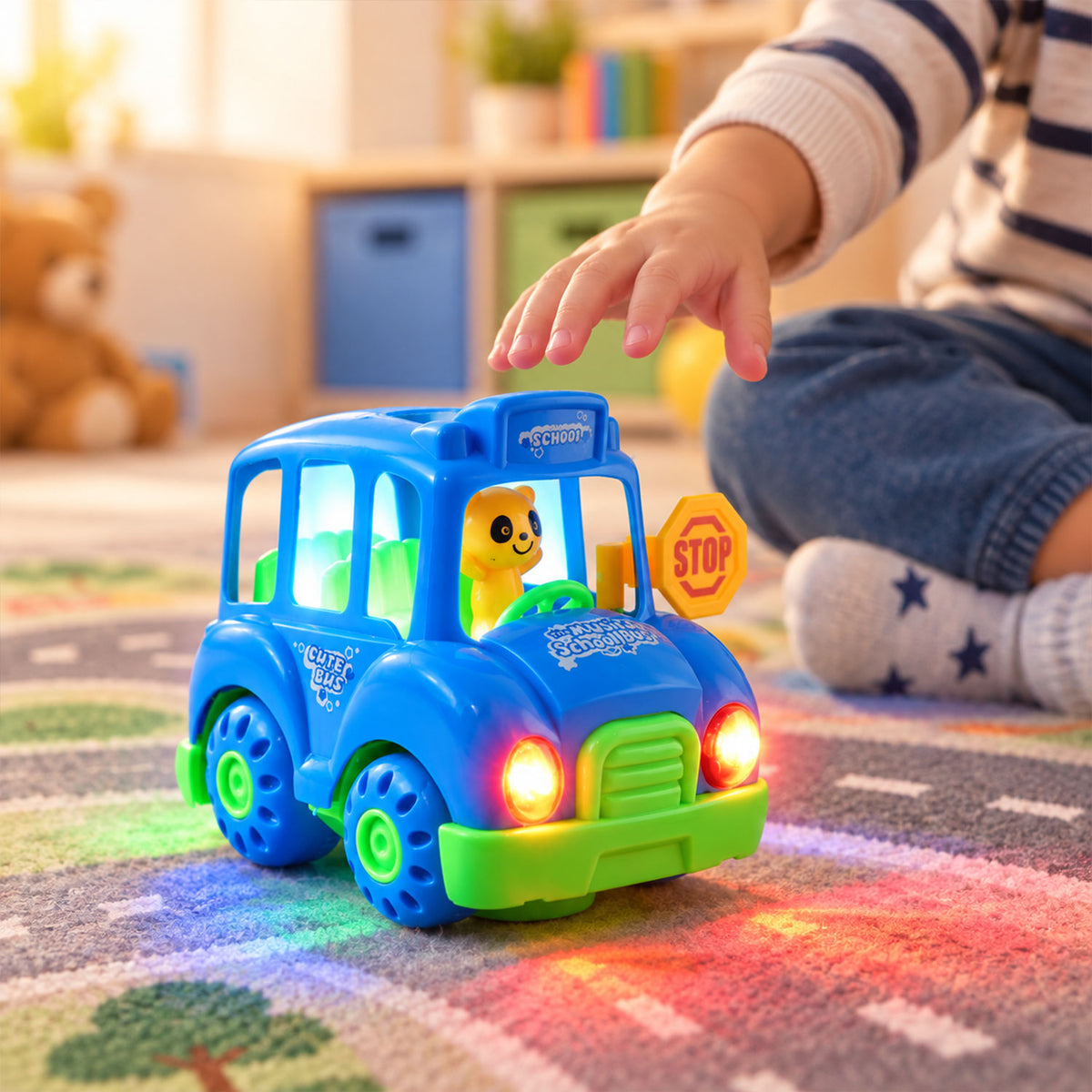 Battery Operated Musical School Bus Toy with Flashing Lights and Motion (1 Pc)