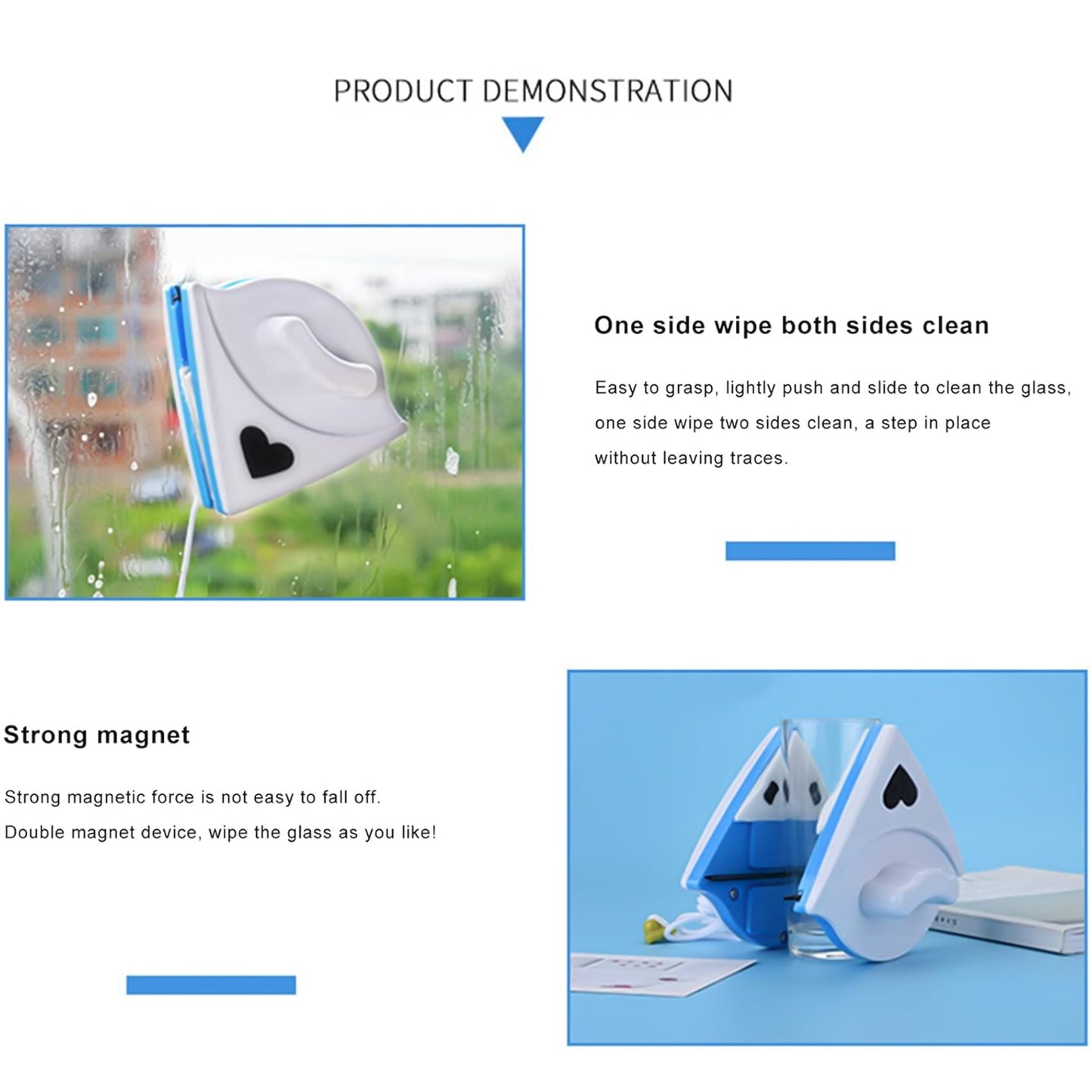 4976 ડબલ ફેસ ગ્લાસ ક્લીનર વિન્ડો સ્ક્વિજી, મેગ્નેટિક વિન્ડો ધોવાનું સાધન.