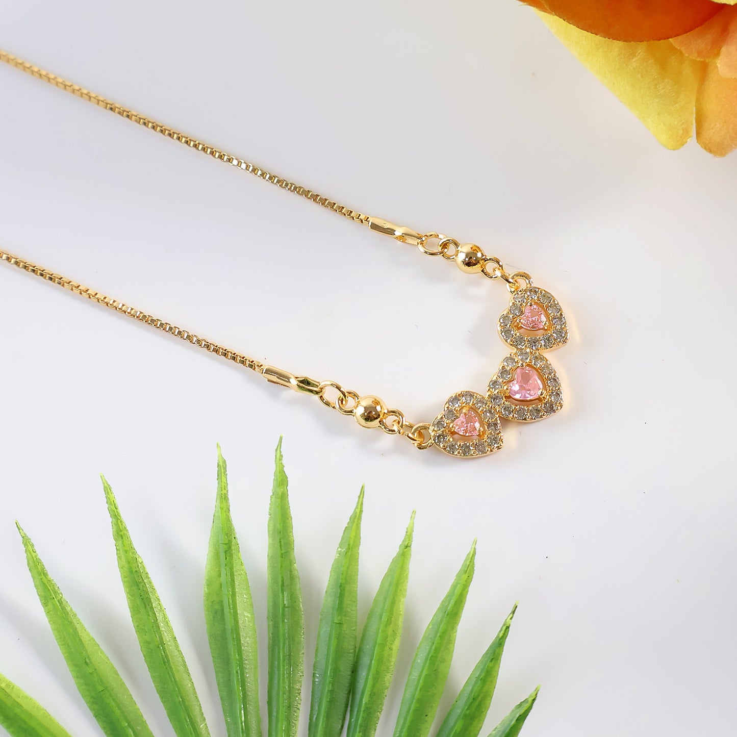Romantic Triple Heart Gold-Plated Pendant Necklace for Women