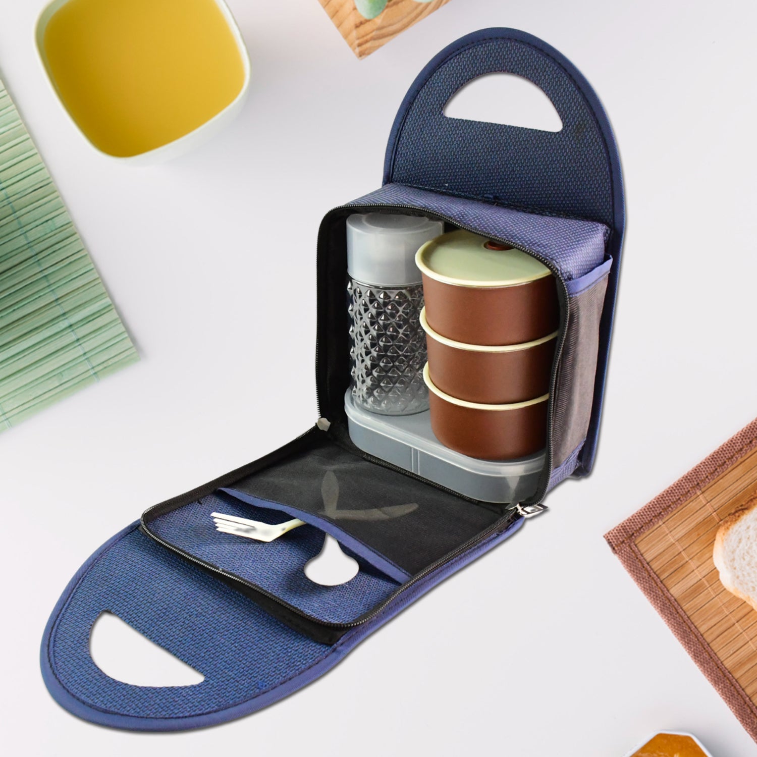 स्टील लंच बॉक्स सेट (4 पीस, काला)