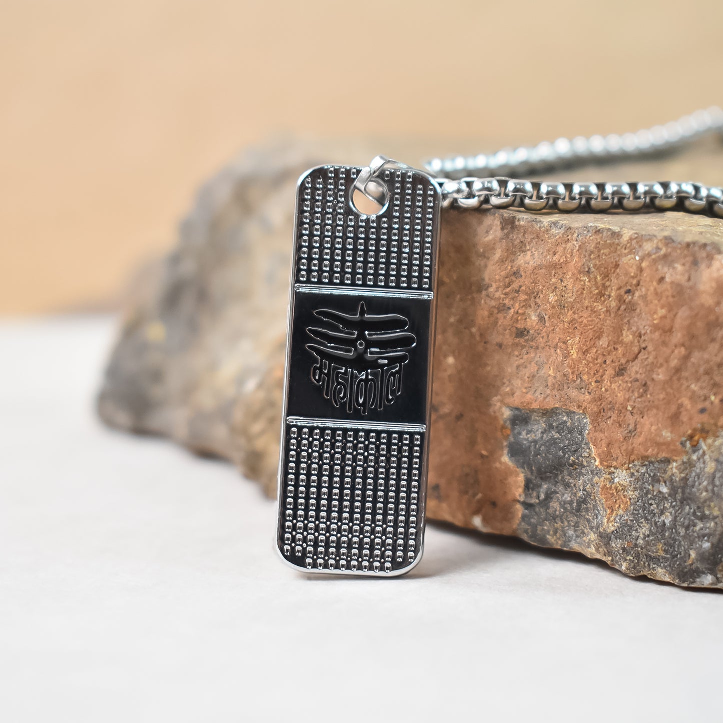 Silver Plated Mahakaal Written Pendent With Chain (1 Pc)