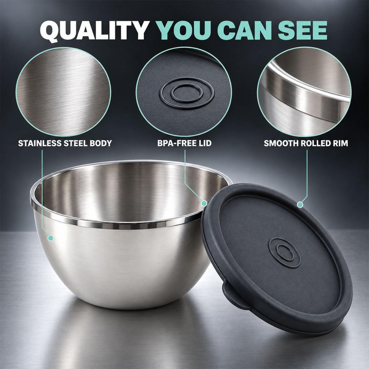Apex Stainless Steel Food Container 400 ML with Lid, Round Storage Bowl (1 Pc)