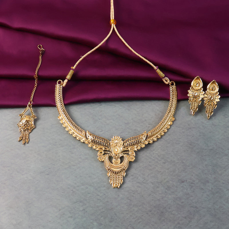 Royal Leaf Crest Choker Necklace Set – Stunning Traditional Jewellery for Weddings & Festivals