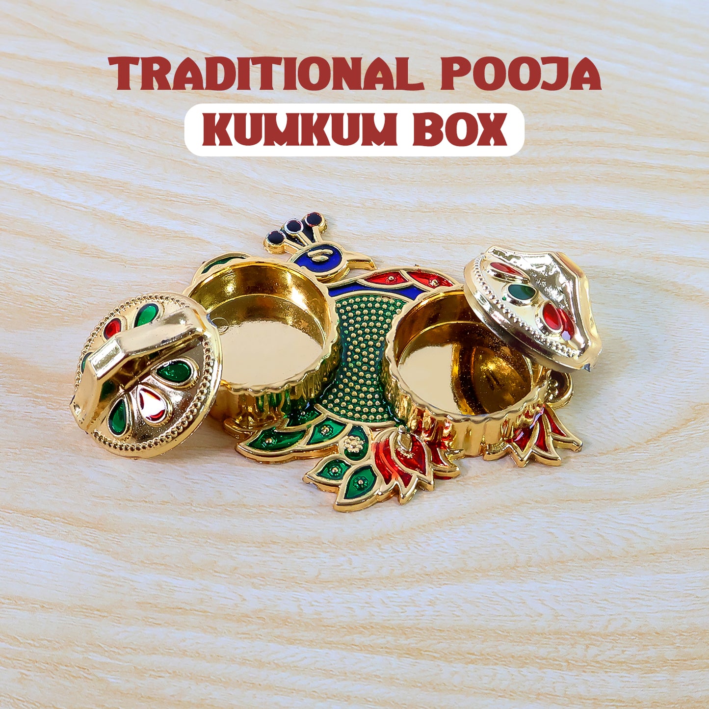 Peacock Design Metal Kumkum / Roli–Chawal Box - (1 Pc)