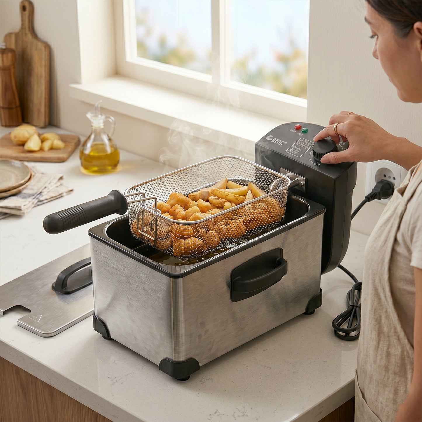 Detachable frying basket with heat-resistant handle