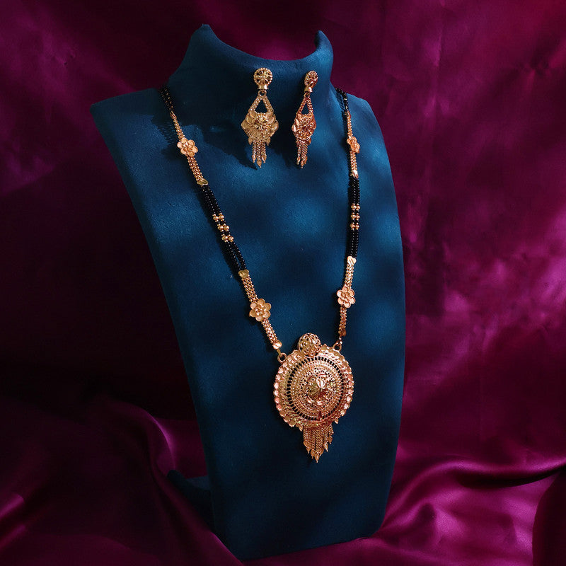 Classic Round Pendant Mangalsutra Set – Elegant Traditional Design with Matching Earrings