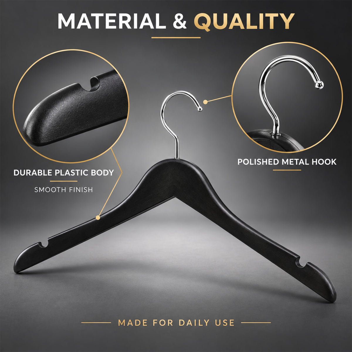 Black Clothes Hangers with Swivel Hook for Shirts and Blazers (2 Pc)