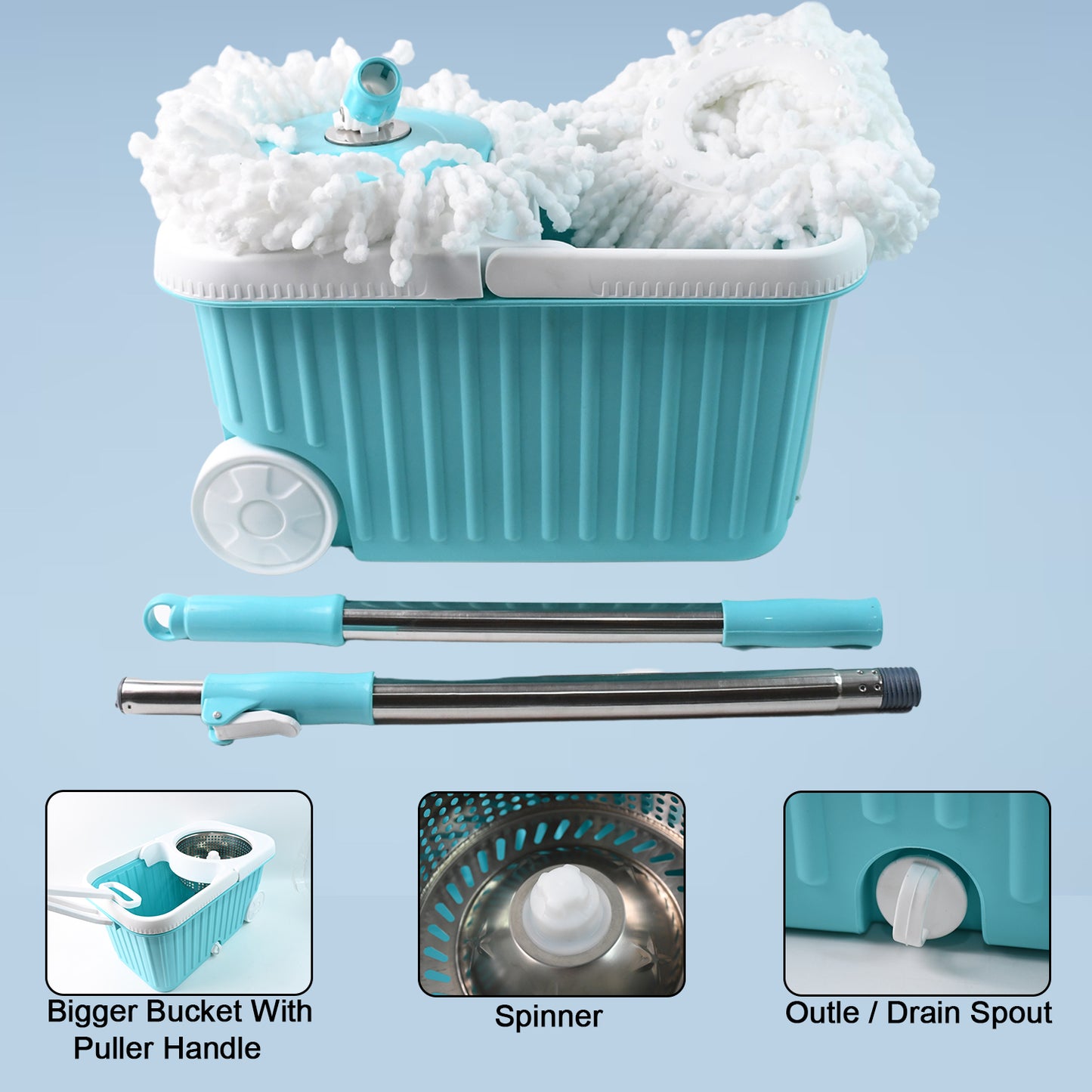 Telescopic stainless steel handle of Apex Magic Spin Mop