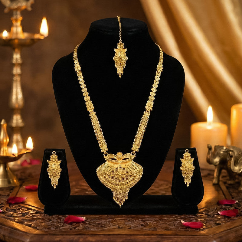 Royal Heritage Gold-Plated Bridal Necklace Set for Weddings