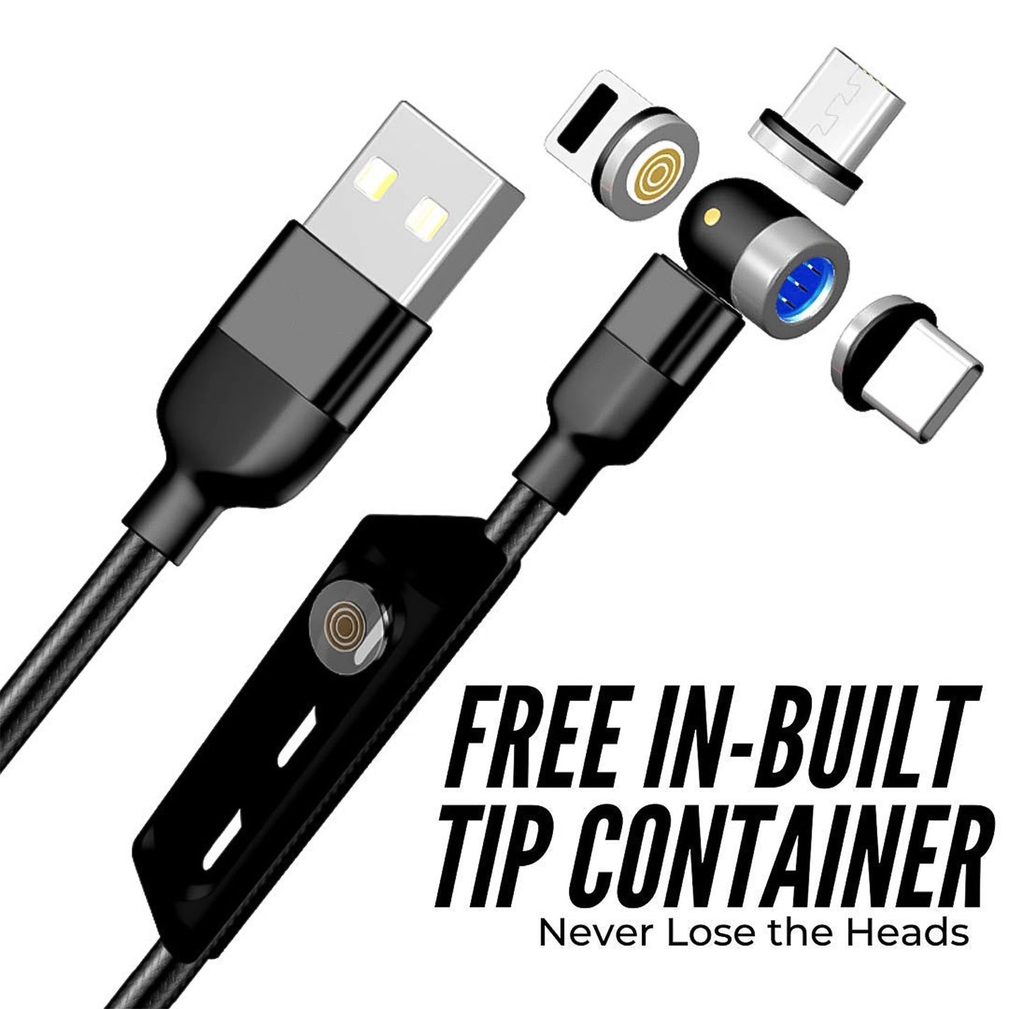 0301 3 માં 1 મેગ્નેટિક યુએસબી ચાર્જિંગ કેબલ | યુએસબી-સી એન્ડ્રોઇડ અને લાઈટનિંગ વિથ એક્સ્ટ્રા પ્રોટેક્ટીંગ નાયલોન| ફુલ રોટેશન સપોર્ટ ફાસ્ટ ચાર્જિંગ સાથે મજબૂત મેગ્નેટિક કેબલ