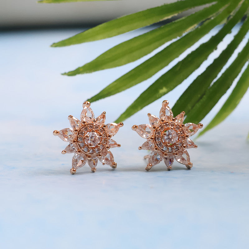 Elegant Floral Design CZ Stone Stud Earrings for Women