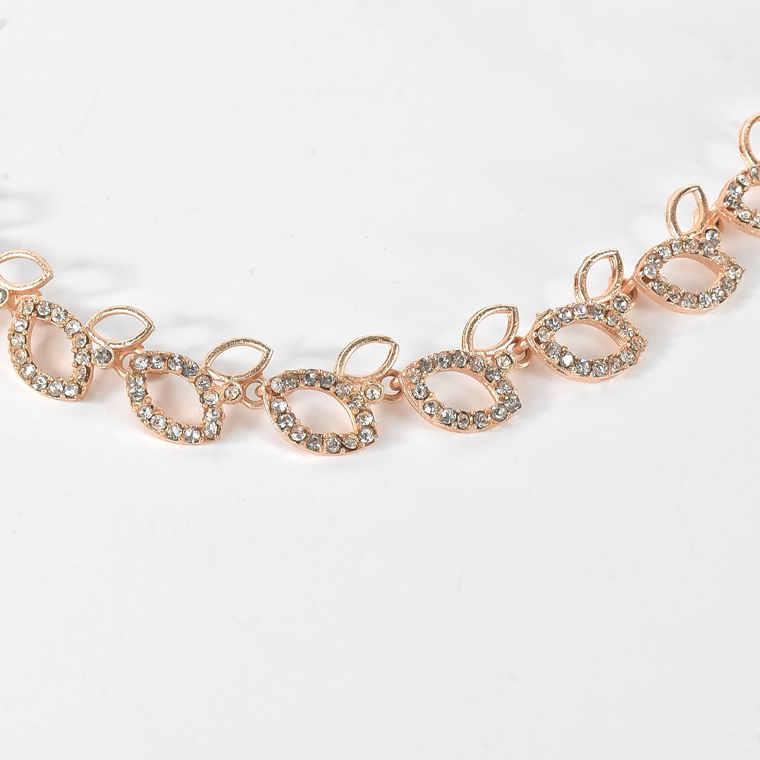 American Diamond Studded Floral Shaped Necklace With Earrings