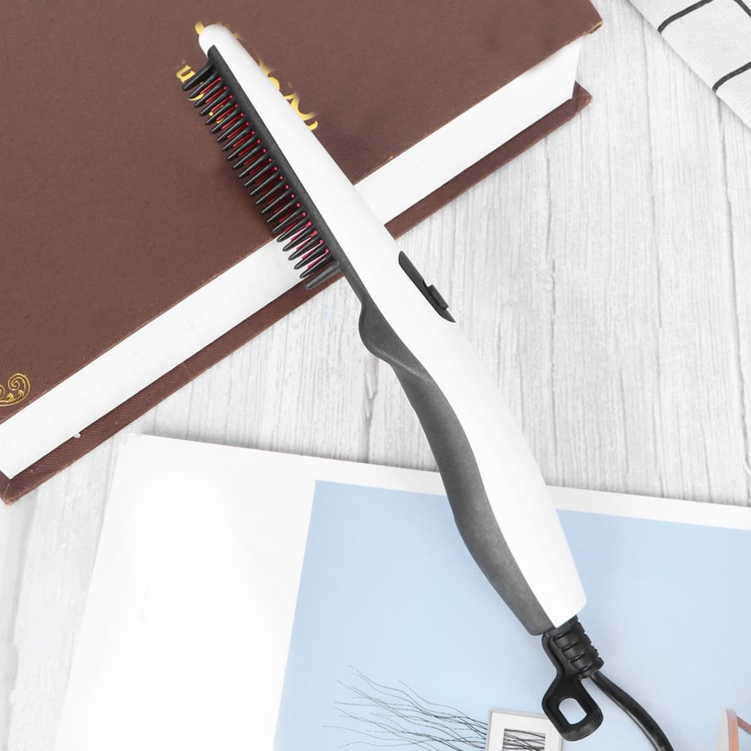 इलेक्ट्रिक हेयर स्ट्रेटनिंग कंघी पोर्टेबल स्ट्रेट दाढ़ी कंघी (1 पीस)