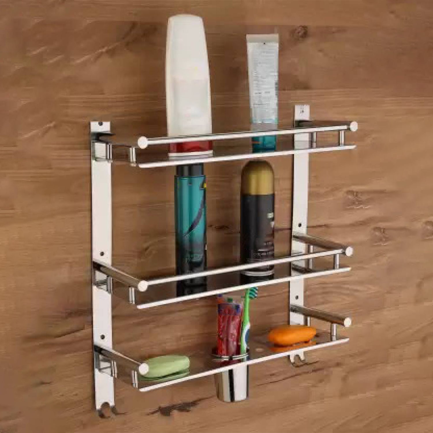 Stainless Steel 6 In 1 Multipurpose Bathroom Shelves Rack (15Inch)