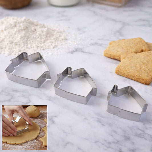 Stainless steel house shape cookie cutter set 3 pc mix design
