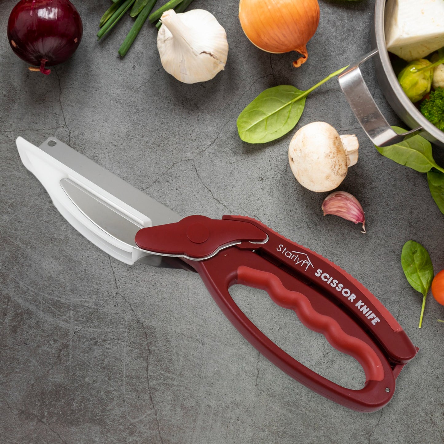 Vegetable scissor with chopping board