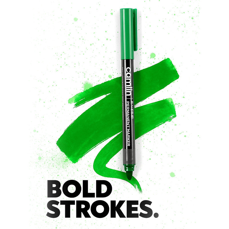 Camlin Fine Tip Permanent Marker – Green Color Precise Writing Markers (Pack of 10)