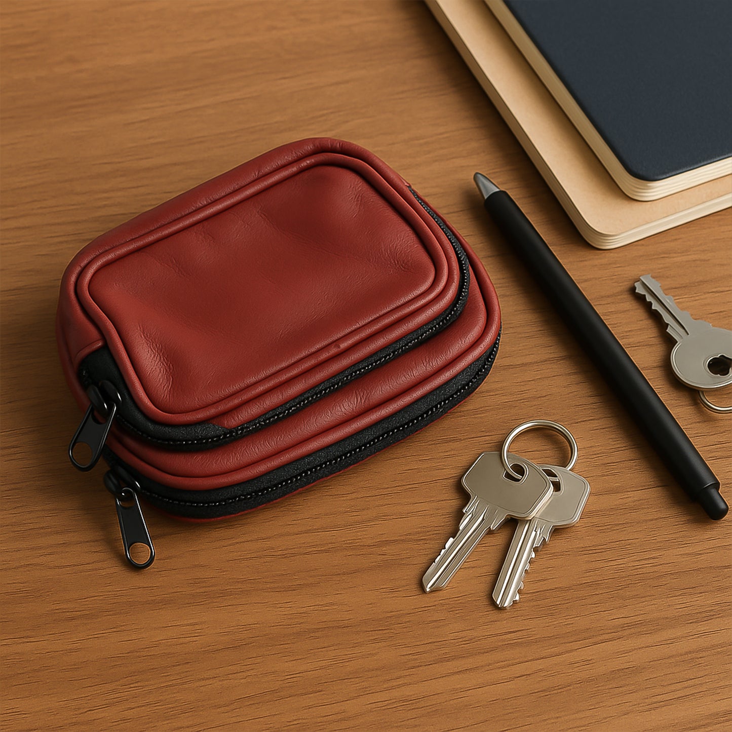 Premium Leather Zippered Card Holder & Accessories Case