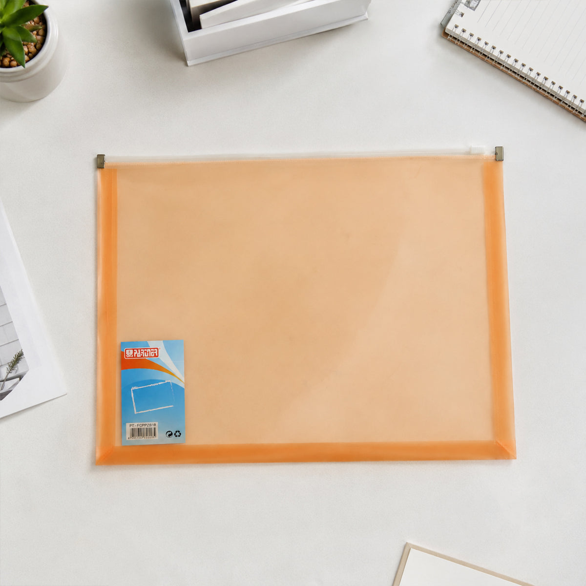 Reusable plastic file folder with slim profile for school and office documentation