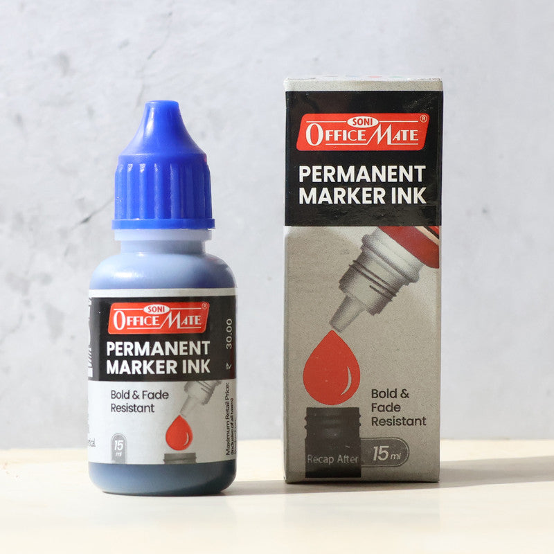 OfficeMate Permanent Marker Ink Blue – 15 ml Refill Bottle | Bold & Fade-Resistant Ink
