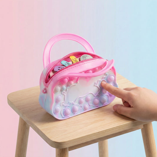 Silicone pop it coin purse with zipper and handle