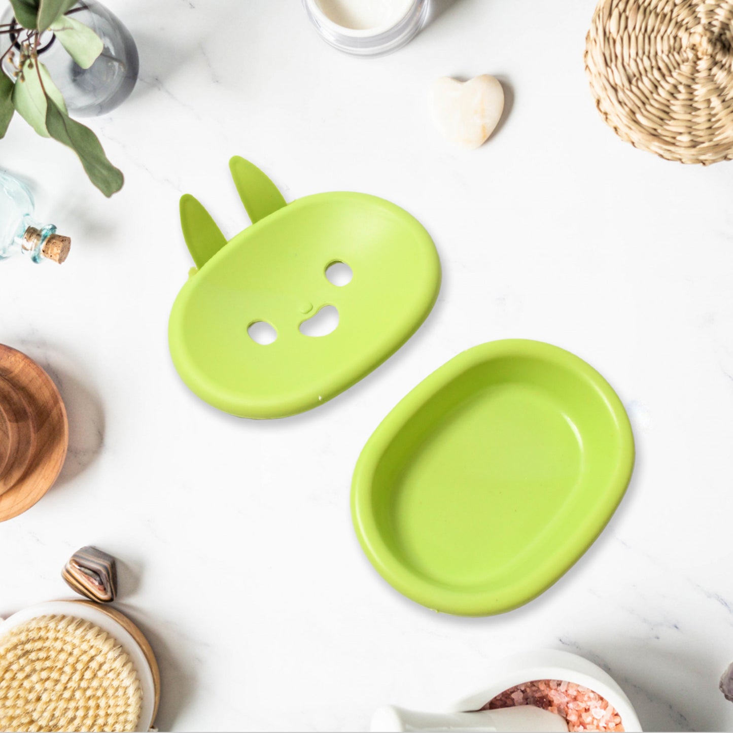 साबुन बॉक्स नाली साबुन बॉक्स प्यारा खरगोश आकार डबल साबुन कटोरा बॉक्स प्लास्टिक रैक भंडारण रैक बाथरूम शौचालय भंडारण बॉक्स