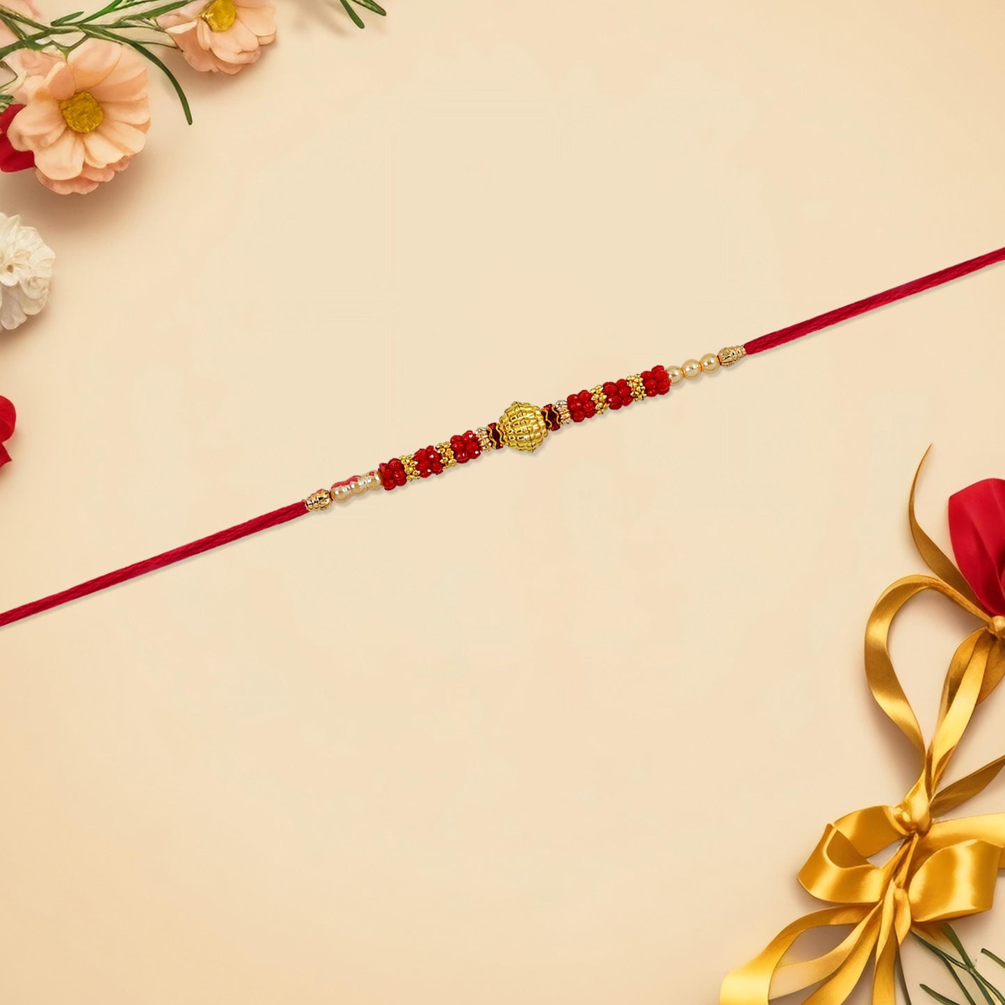 Handcrafted Designer Rakhi with Golden Centerpiece (1 Pc)
