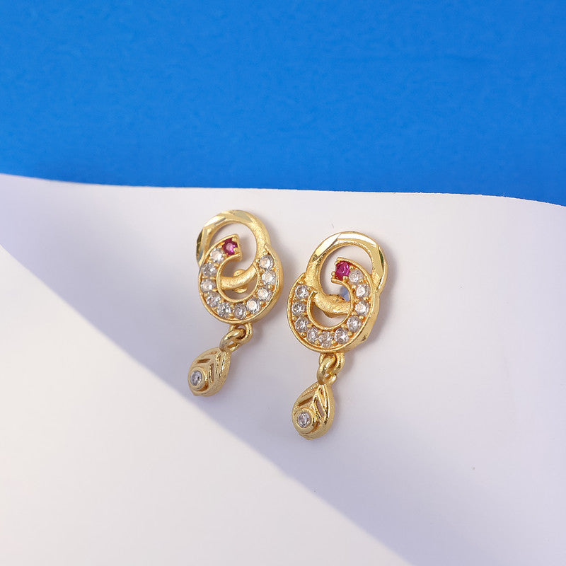 Modern Gold Plated Round Teardrop Earrings with Stone Highlights