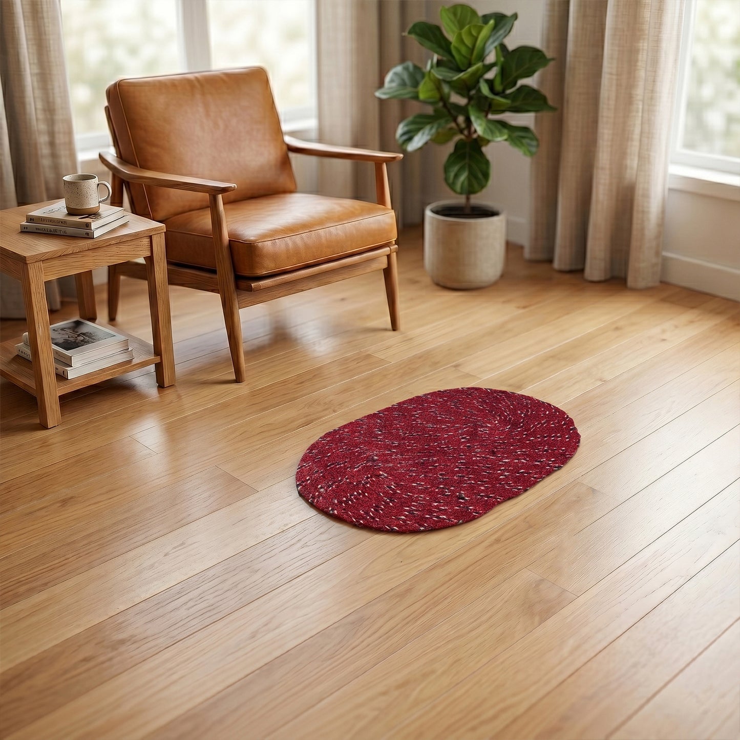 Red Oval Mat in Room Setting