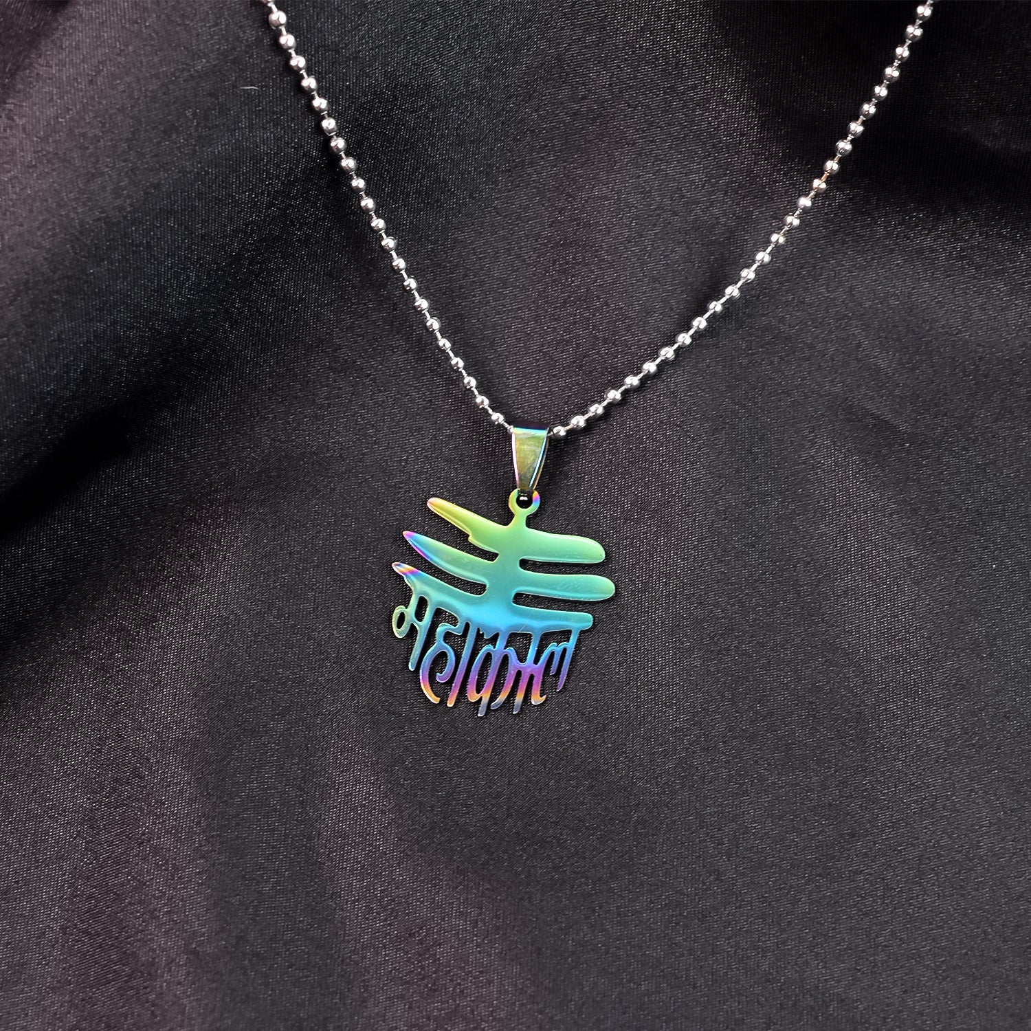 Stainless Steel Colourful Mahakaal Pendent Chain Necklace (1 Pc)