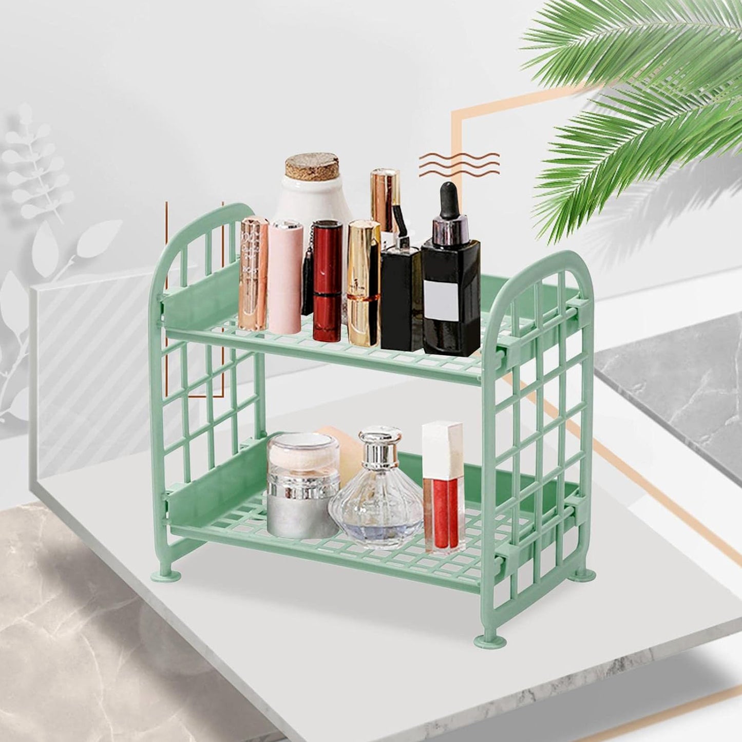 7942 2લેયર ફોલ્ડેબલ પ્લાસ્ટિક સ્મોલ સ્ટોરેજ શેલ્ફ, બાથરૂમ શેલ્ફ શાવર કેન્ડી કોર્નર રેક કિચન શેલ્ફ ઓર્ગેનાઈઝર