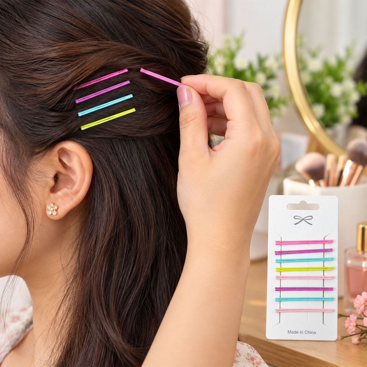 colourful metal hair pins set