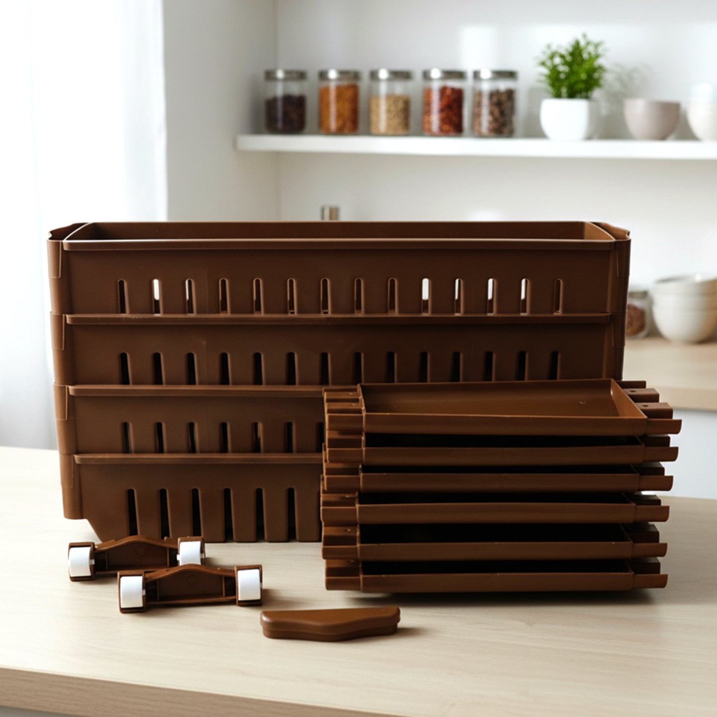 Multipurpose Plastic 4 Layer Storage Rack with Wheels