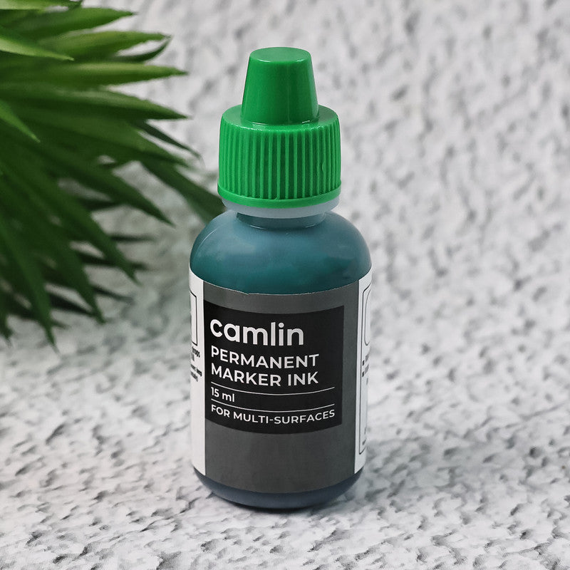 Camlin Permanent Marker Ink 15 ml – Green Color Refill Ink for Multi-Surfaces