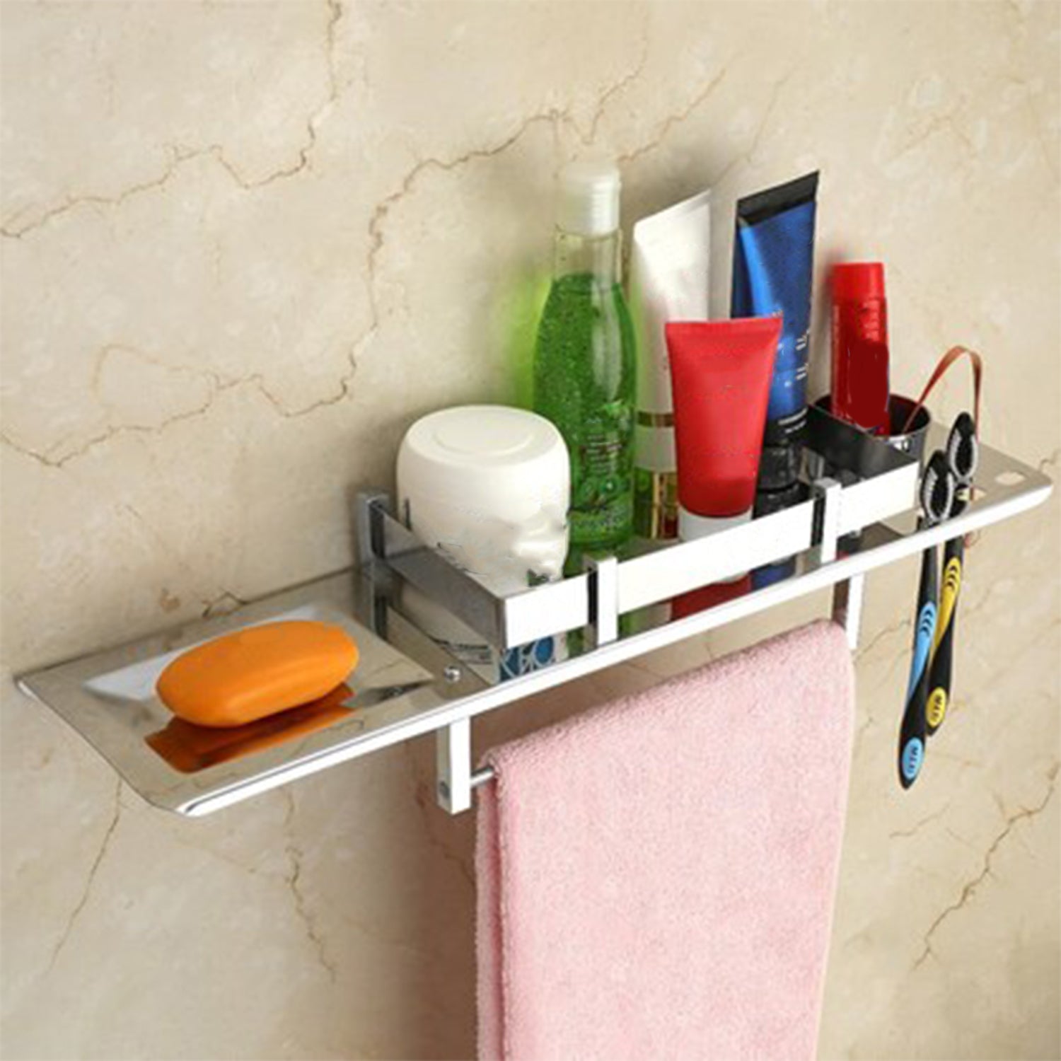Stainless 4 In 1 Multi-Functional Space Saving Bathroom Shelf