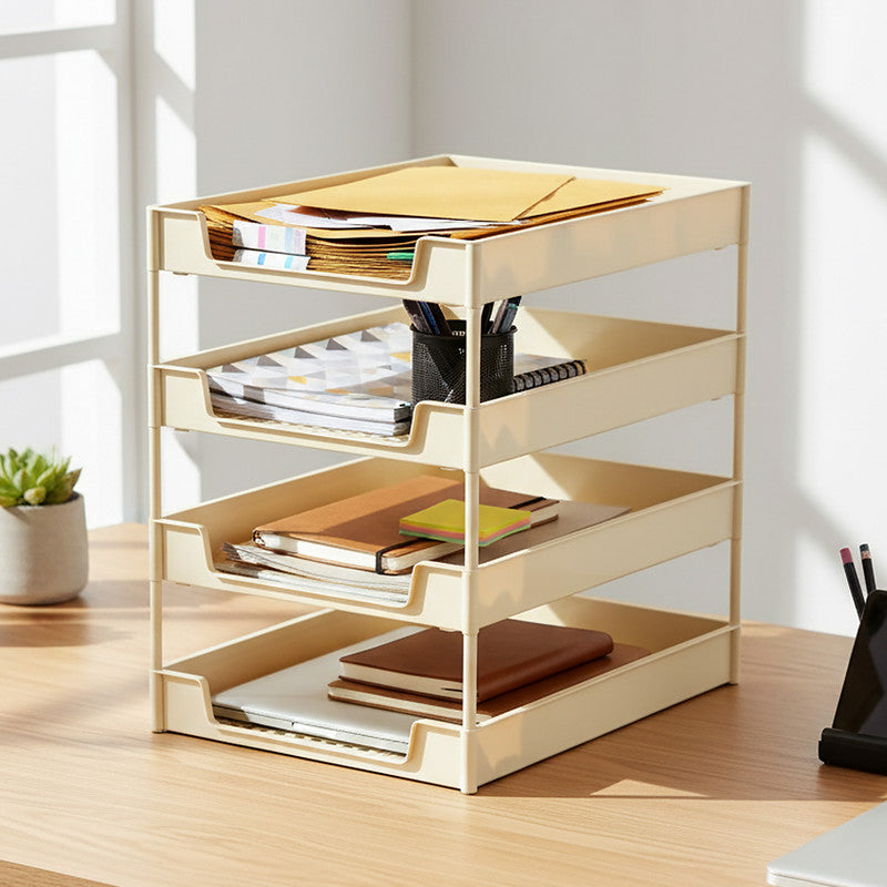 Office Mate 4-Layer Executive Document Tray | Premium Plastic Multi-Tier File Organizer (37.5 cm x 27.5 cm x 40 cm)